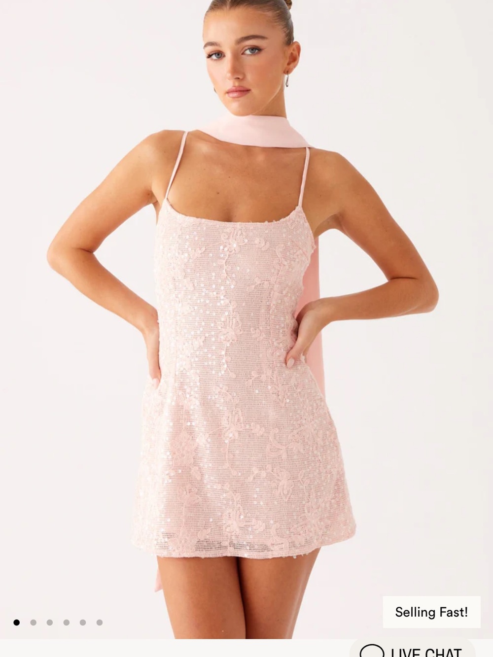 Peppermayo Pink Sequin Mini Dress with Scarf